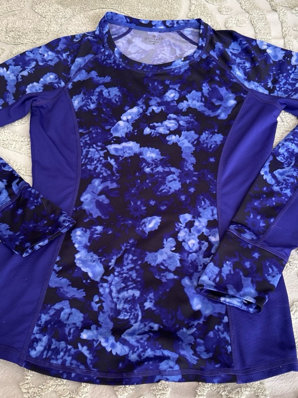 Athleta Royal Blue & Navy Long Sleeve Performance Tee